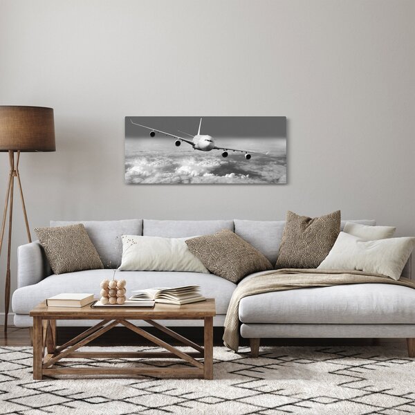 Slika - Avion u oblacima, crno-bijeli (120x50 cm)