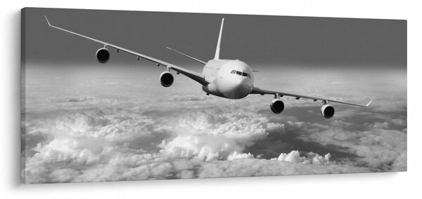 Slika - Avion u oblacima, crno-bijeli (120x50 cm)