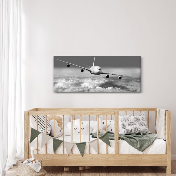 Slika - Avion u oblacima, crno-bijeli (120x50 cm)