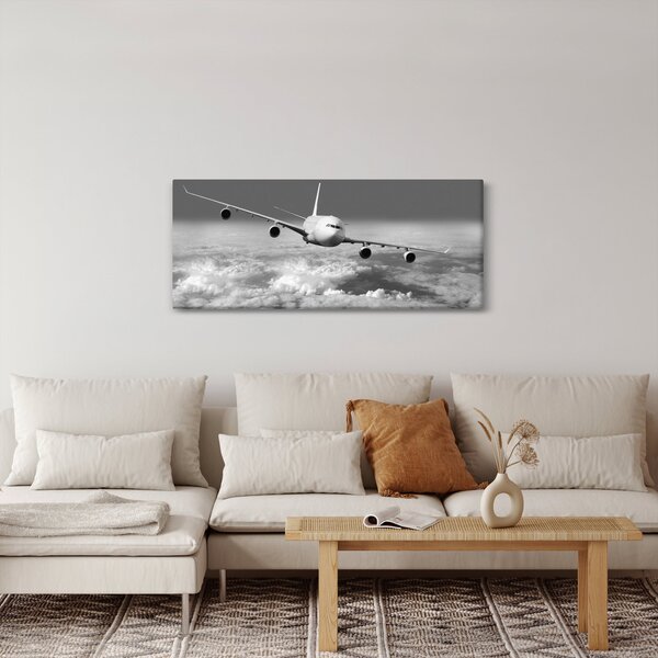 Slika - Avion u oblacima, crno-bijeli (120x50 cm)
