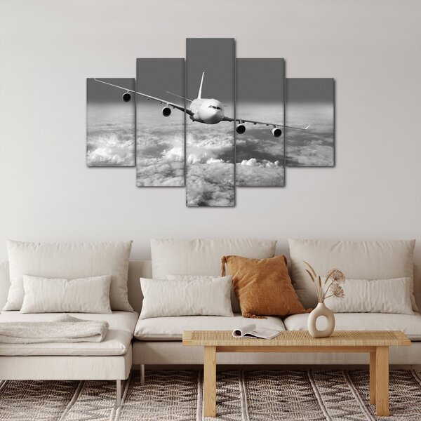 Slika - Avion u oblacima, crno-bijeli (150x105 cm)