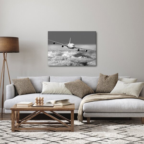 Slika - Avion u oblacima, crno-bijeli (70x50 cm)