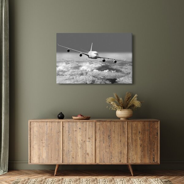 Slika - Avion u oblacima, crno-bijeli (90x60 cm)