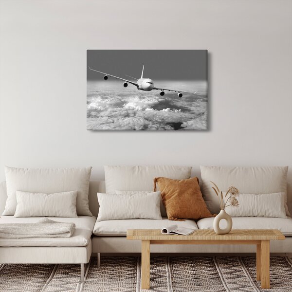 Slika - Avion u oblacima, crno-bijeli (90x60 cm)