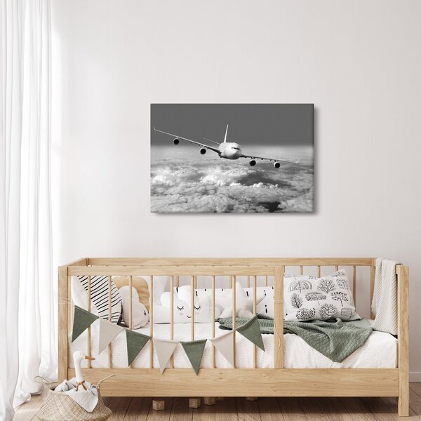 Slika - Avion u oblacima, crno-bijeli (90x60 cm)