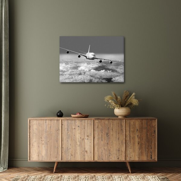 Slika - Avion u oblacima, crno-bijeli (70x50 cm)