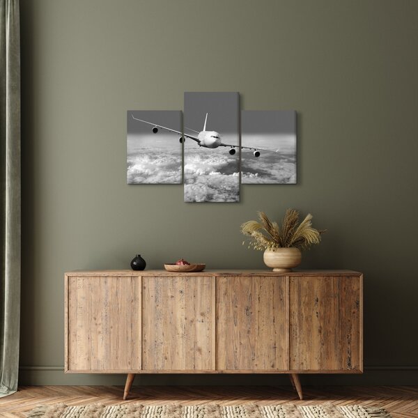 Slika - Avion u oblacima, crno-bijeli (90x60 cm)