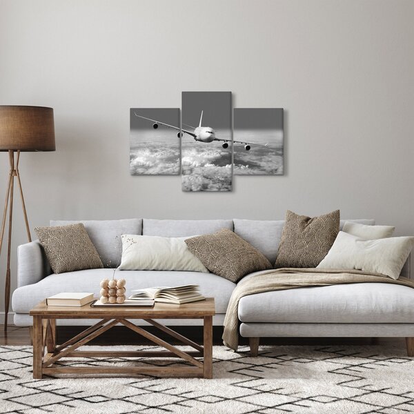Slika - Avion u oblacima, crno-bijeli (90x60 cm)