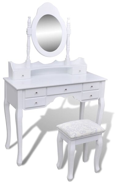 VidaXL Toaletni stol s ogledalom i stolicom 7 ladica bijeli