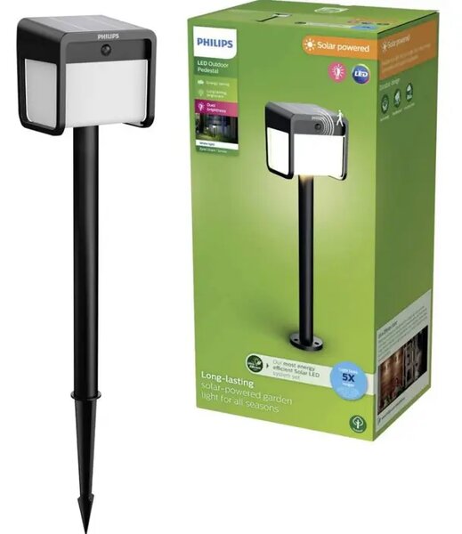 PHILIPS solarna LED svjetiljka EZRA privjesni kvadratna 30K crna IR 8720169362123