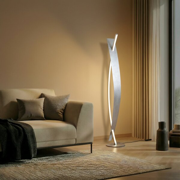 Lucande LED podna lampa Marija, srebrna, prigušiva, 140 cm, prigušiva, Metalik, Dnevni boravak/blagovaonica, Metal