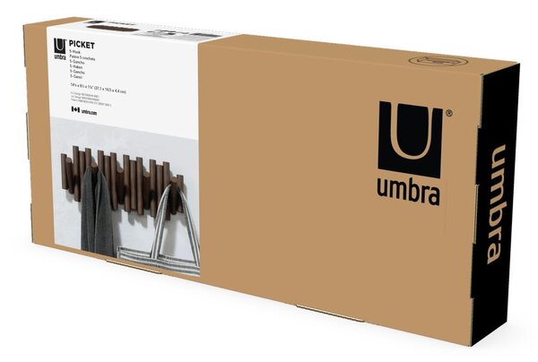 Tamno smeđa zidna vješalica od masivnog bora Picket – Umbra