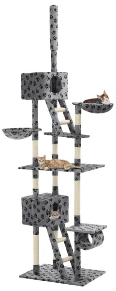 VidaXL Penjalica za mačke sa stupovima za grebanje od sisala 230 - 260 cm siva s uzorkom šapa