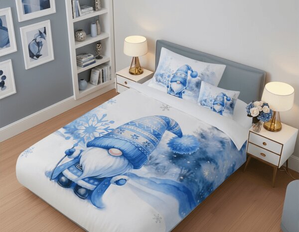 Posteljina od mikrosatena BLUE GNOME bijela + jastučnica 45 x 45 cm gratis Dimenzije posteljine: 70 x 90 cm | 140 x 200 cm