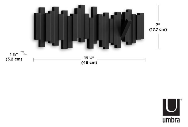 Crna plastična zidna vješalica Sticks - Umbra