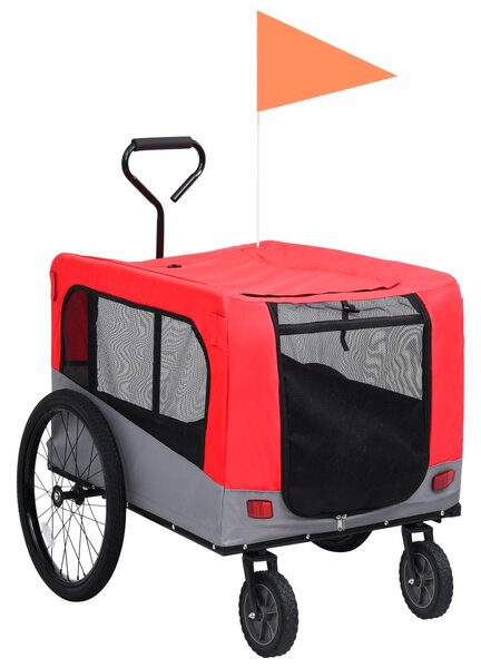 VidaXL 2-u-1 prikolica za bicikl i kolica za ljubimce crveno-siva
