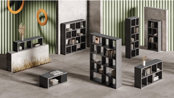 Siva biblioteka u betonskom dekoru 150x198 cm Berlin – TemaHome