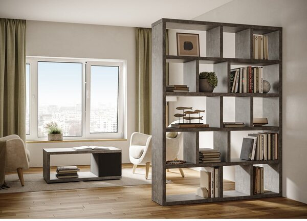 Siva biblioteka u betonskom dekoru 150x198 cm Berlin – TemaHome