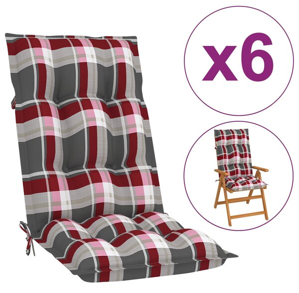 VidaXL Jastuci za vrtne stolice 6 kom crveni karirani 120 x 50 x 7 cm