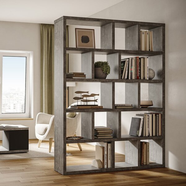 Siva biblioteka u betonskom dekoru 150x198 cm Berlin – TemaHome