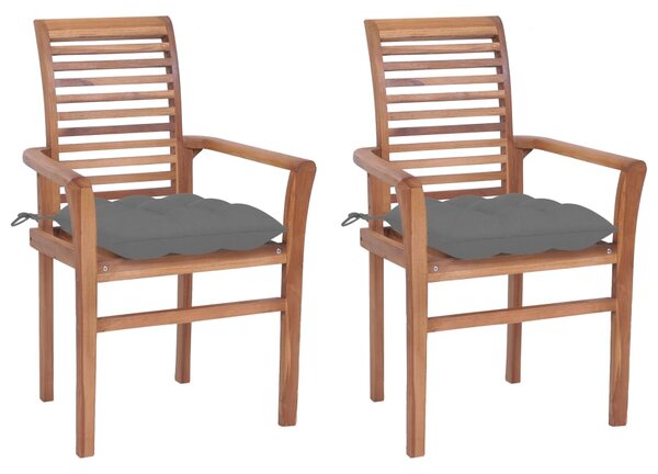 VidaXL Blagovaonske stolice sa sivim jastucima 2 kom od tikovine