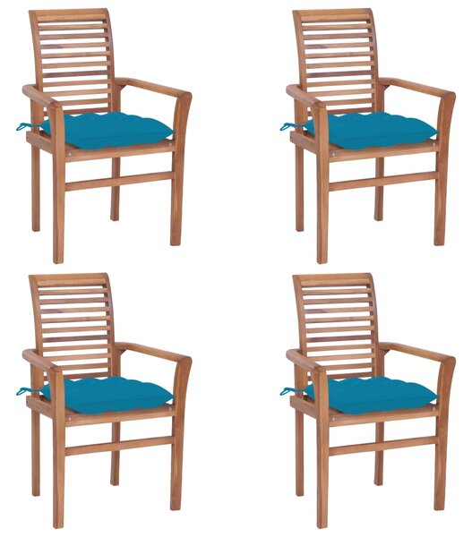 VidaXL Blagovaonske stolice sa svjetloplavim jastucima 4 kom tikovina