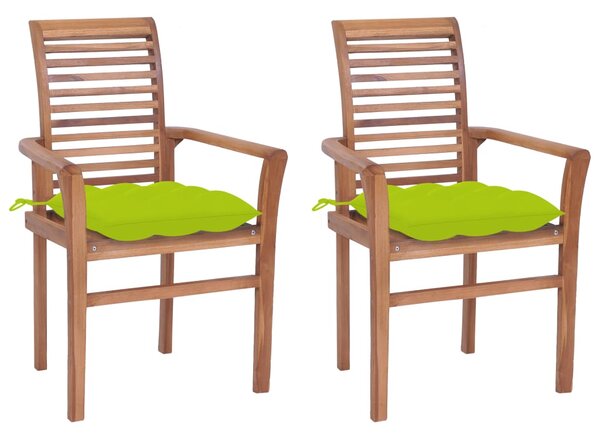 VidaXL Blagovaonske stolice s jarko zelenim jastucima 2 kom tikovina