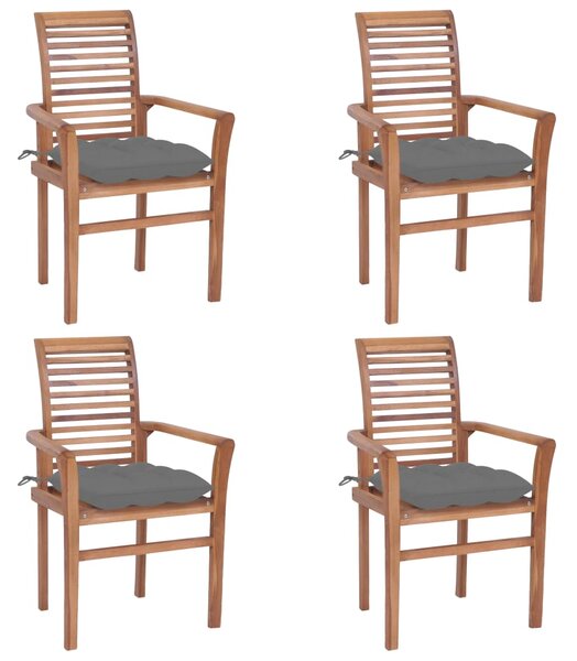 VidaXL Blagovaonske stolice sa sivim jastucima 4 kom masivna tikovina