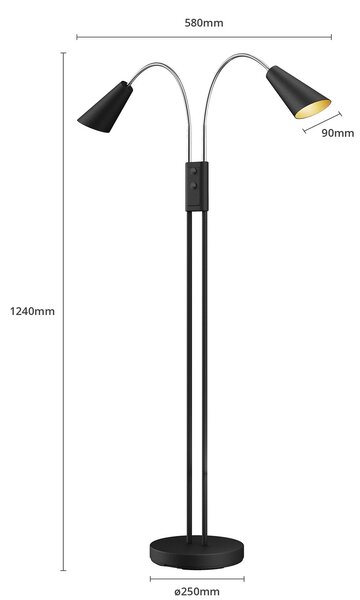 Podne Lampa Lucande, Medira, Crno, Dnevna soba, Metal, Moderan