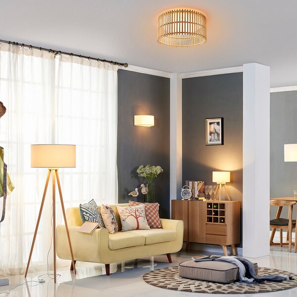 Podne Lampa Lindby, Charlia, Bijela, Dnevna soba, Tkanina / tekstil, Skandinavski