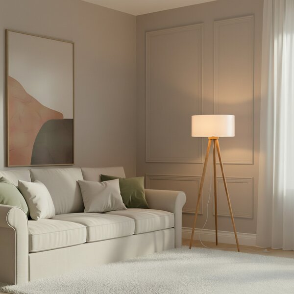 Podne Lampa Lindby, Charlia, Bijela, Dnevna soba, Tkanina / tekstil, Skandinavski