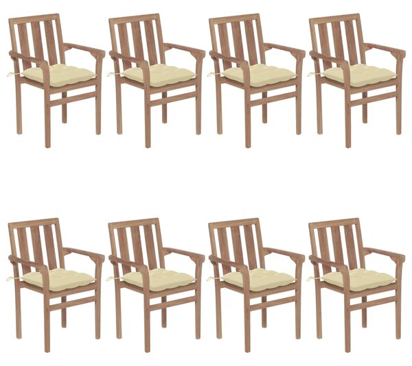 VidaXL Složive vrtne stolice s jastucima 8 kom od masivne tikovine