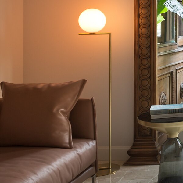 Podne Lampa FLOS, IC F1, prigušiv, Zlato / mjed, Dnevna soba, Metal, Dizajn