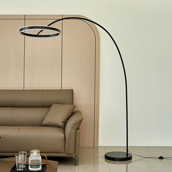 Podne Lampa Lucande, Yekta, prigušiv, Crno, Dnevna soba, Metal, Dizajn
