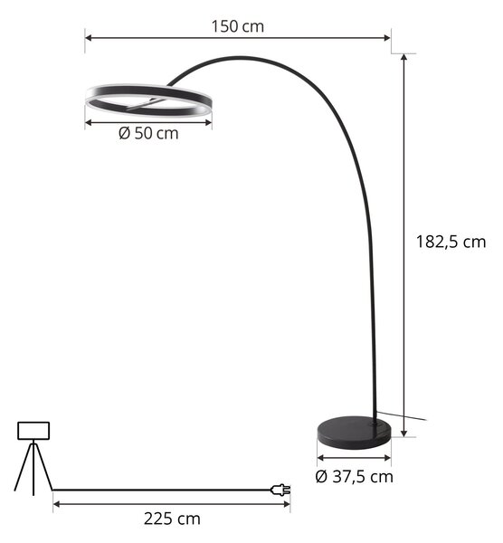 Podne Lampa Lucande, Yekta, prigušiv, Crno, Dnevna soba, Metal, Dizajn