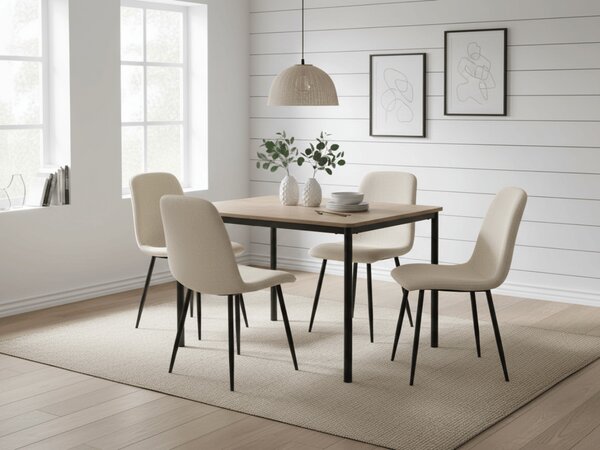 Blagovaonski set 1 + 4, stol CITY 110x75 cm hrast artisan + krem stolica RIFT s crnim nogama