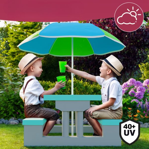 Dječji set za sjedenje sa suncobranom JASMIN, 67x78,5x42,5 cm, siva/menta Spielwerk