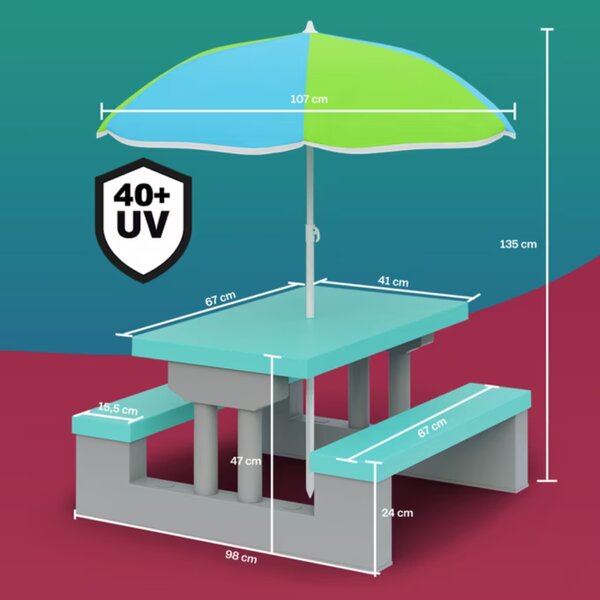 Dječji set za sjedenje sa suncobranom JASMIN, 67x78,5x42,5 cm, siva/menta Spielwerk