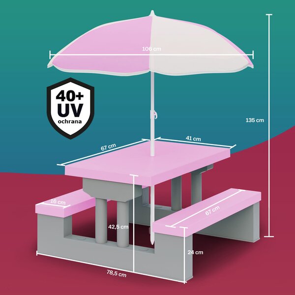 Dječji set za sjedenje sa suncobranom JASMIN, 67x78,5x42,5 cm, roza/siva Spielwerk