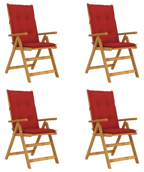 VidaXL Nagibne vrtne stolice s jastucima 4 kom masivno bagremovo drvo