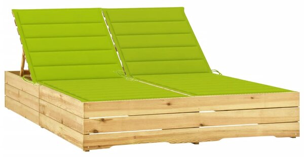 VidaXL Dvostruka ležaljka s jarko zelenim jastucima od borovine