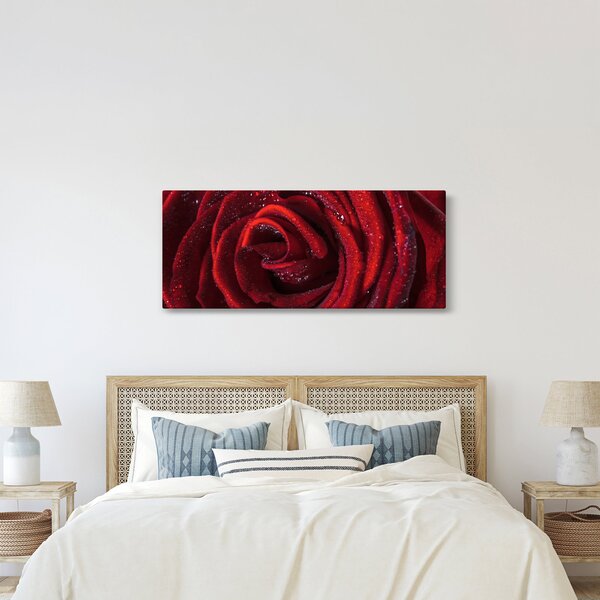 Slika - Crvena ruža s kapljicama rose (120x50 cm)