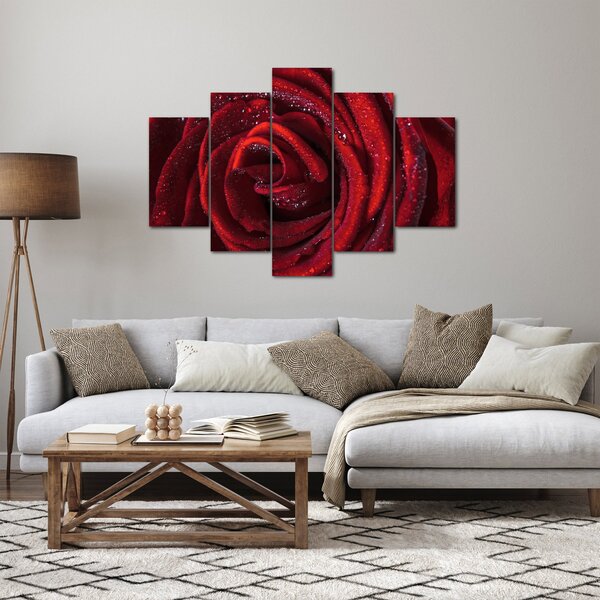 Slika - Crvena ruža s kapljicama rose (150x105 cm)