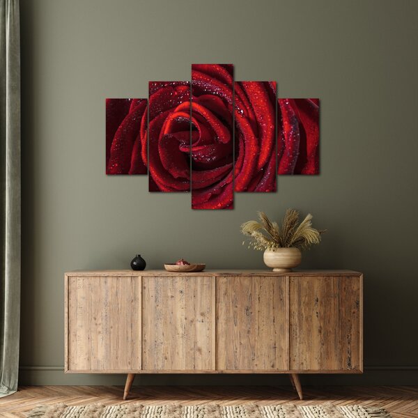 Slika - Crvena ruža s kapljicama rose (150x105 cm)