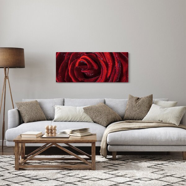 Slika - Crvena ruža s kapljicama rose (120x50 cm)
