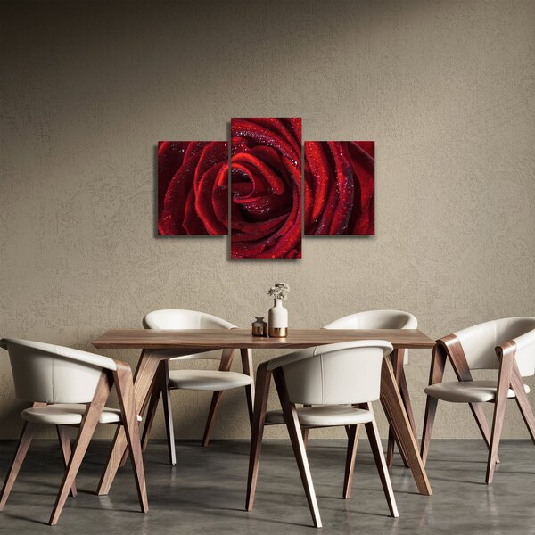 Slika - Crvena ruža s kapljicama rose (90x60 cm)