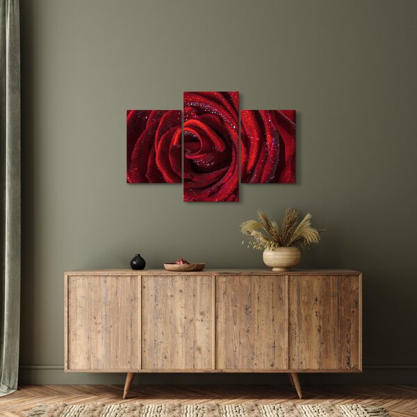 Slika - Crvena ruža s kapljicama rose (90x60 cm)