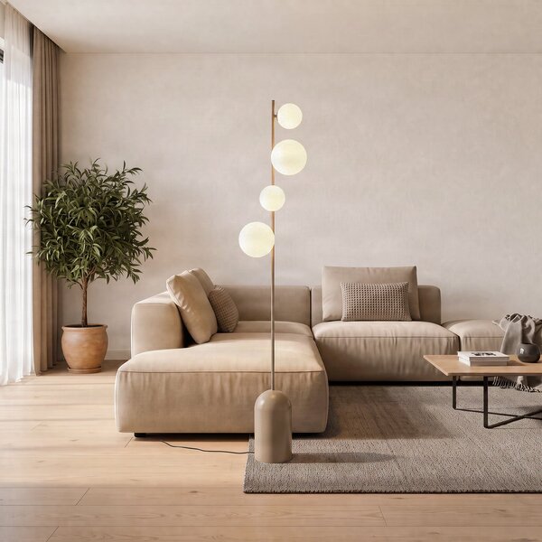 EMIBIG LIGHTING Etno LP4 podna lampa, bež, staklo/čelik, visina 140 cm, G9, Bež, Dnevni boravak/blagovaonica, Staklo