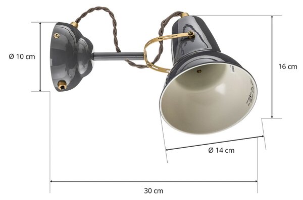 Zidne Svjetiljka Anglepoise, Original 1227 Brass, prigušiv, Sivo, Dnevna soba, Metal, Industrijski dizajn