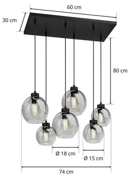 Viseće Svjetiljka TK Lighting, Cubus, prigušiv, Sivo, Dnevna soba, Staklo, Moderan